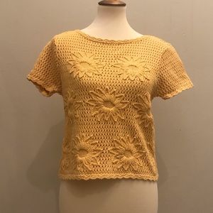 Liz Claiborne Liz Sports Yellow Flower Knit Cotton Blouse Top Sz M
